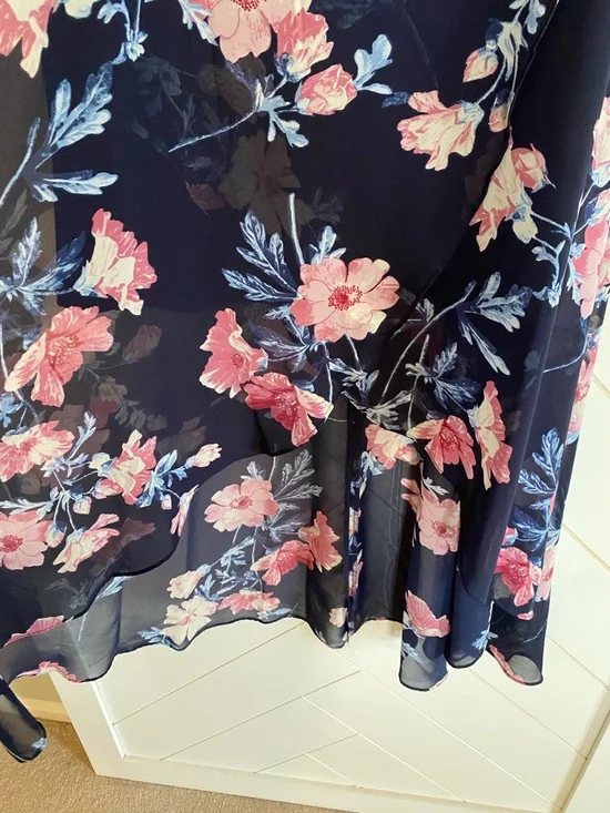 Jessica Howard Navy Floral High-Low Maxi Dress with Belted Waist - Picture 4 of 5